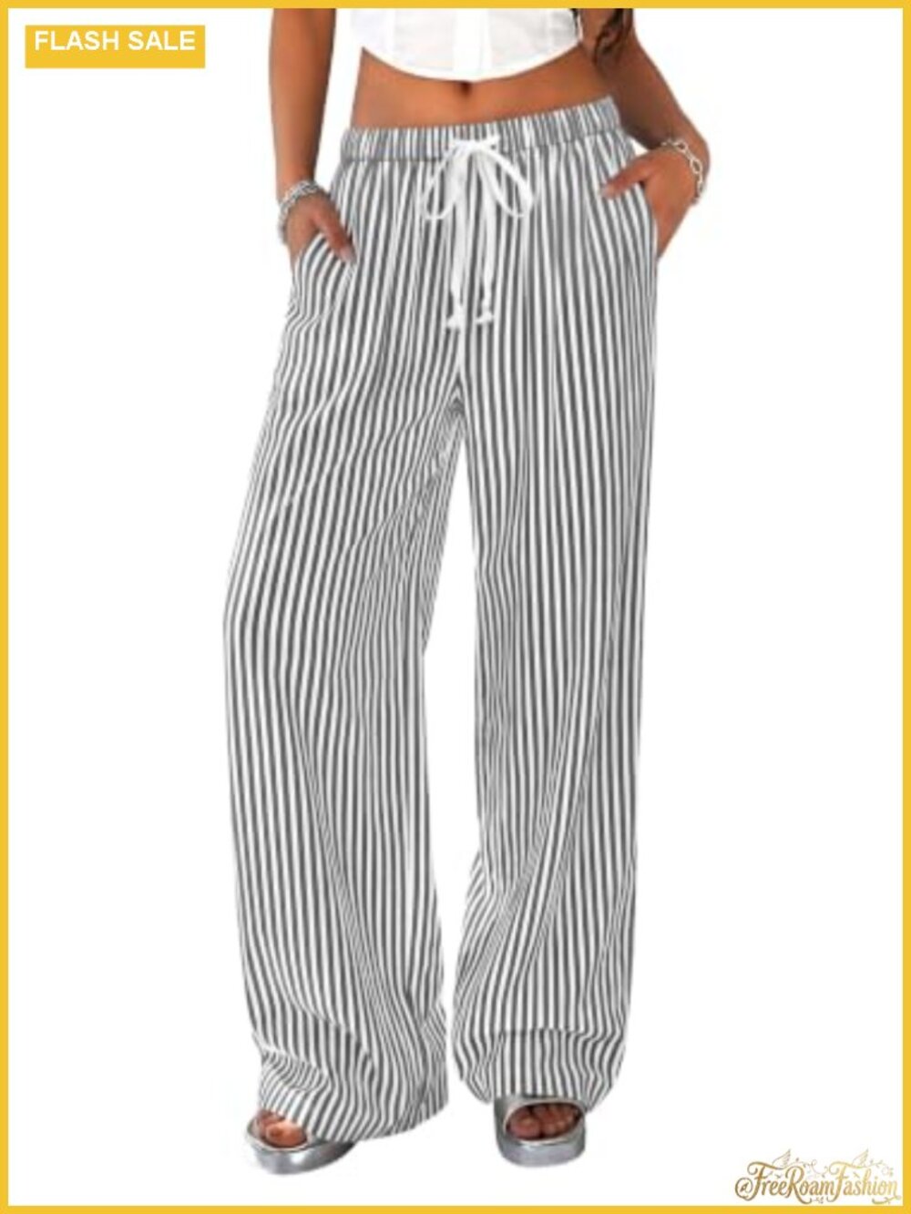 Striped Wide Leg Lounge Pants with Pockets